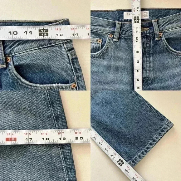 Topshop Editor Jeans High Rise Straight Leg Denim Cropped Button Fly Blue 26 - Picture 11 of 16
